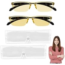 2 Pcs Auto Focus Glasses, Automatic Zoom Reading Intelligent Self Adjusting Presbyopia Anti-Blue Light Glass Adjustable Presbyopic Color-Changing Smart Look Far And Near For Men Women(Yellow)
