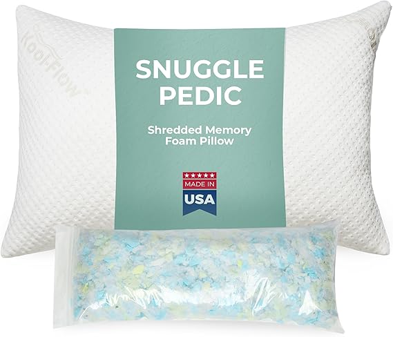 Snuggle-Pedic Adjustable Memory Foam Pillows - GreenGold Certified Pillow w/ Viscose of Bamboo Cover for Side, Stomach & Back Sleepers - Made in the USA - Standard