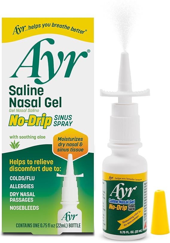Ayr Saline Nasal Gel No-drip Sinus Spray With Soothing Aloe Vera, 0.75 Fl Oz Spray Bottle, Pack of 1